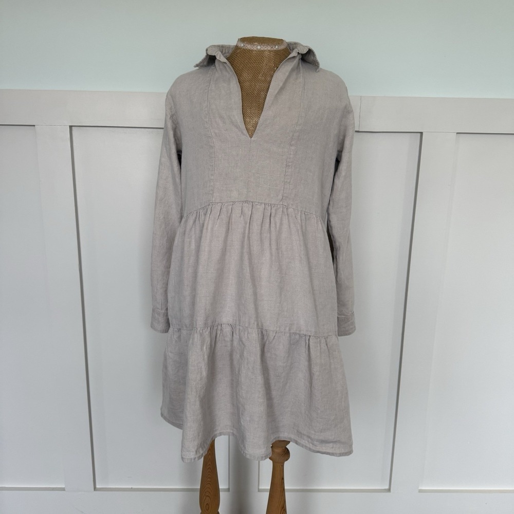 LJC Designs Tiered Dress‎ Women's M Natural Linen Pockets Boho Minimalist Rustic